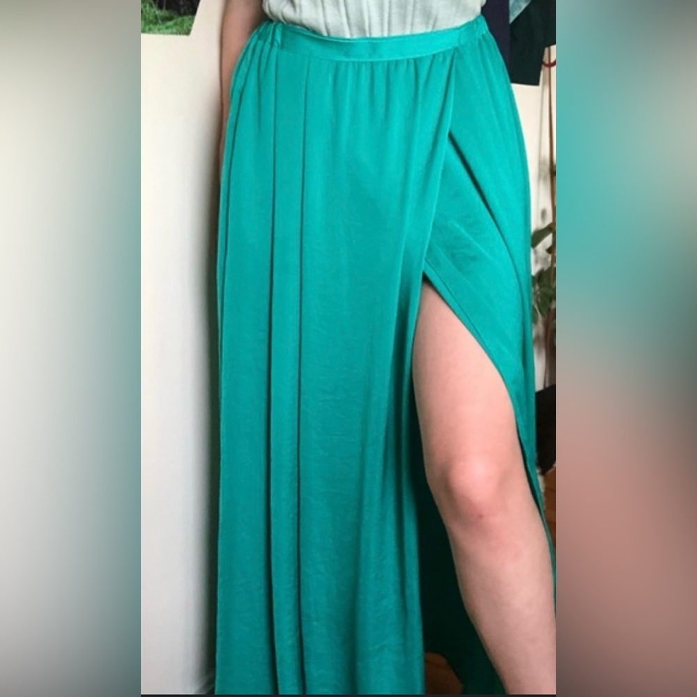 Zara Basic Skirt Women Large Green Slit Satin Maxi Boho Vacation Beach